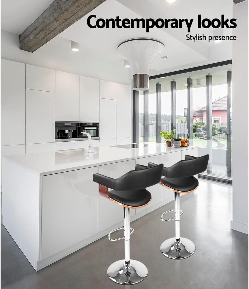 Artiss Bar Stools Stool Set of 2 Adjustable Kitchen Swivel Counter Barstools Dining Chair Chairs Gas Lift Faux Leather Backrest in 62-82Cm Seat Height Floor for Home Bar Dining Room Cafe Outdoor image number 7