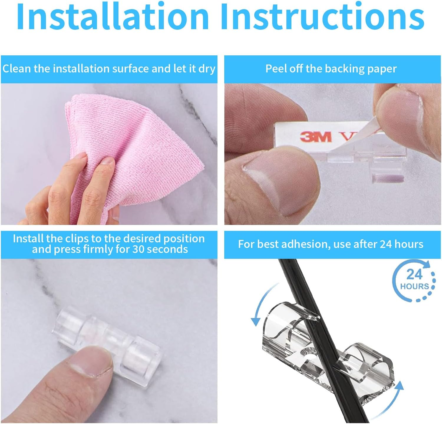 Rhoyee 50 PCS Clear Cable Clips with Strong Adhesive &ndash; Wire Holder Cord Organizer for Wall, Desk, Car, Home Office &ndash; Self-Adhesive Cable Management Clips for TV, PC, USB Cords (1.57X0.59X0.45In) image number 2