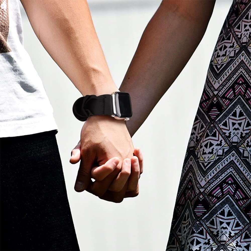 Adjustable Elastic Scrunchie for Apple Watch Band 38Mm 40Mm 41Mm 42Mm 44Mm 45Mm, Soft Stretchy Cloth Pattern Printed Fabric Women Girls Wristbands for Iwatch Series 10/9/8/7/SE/6/5/4/3/2/1 image number 3