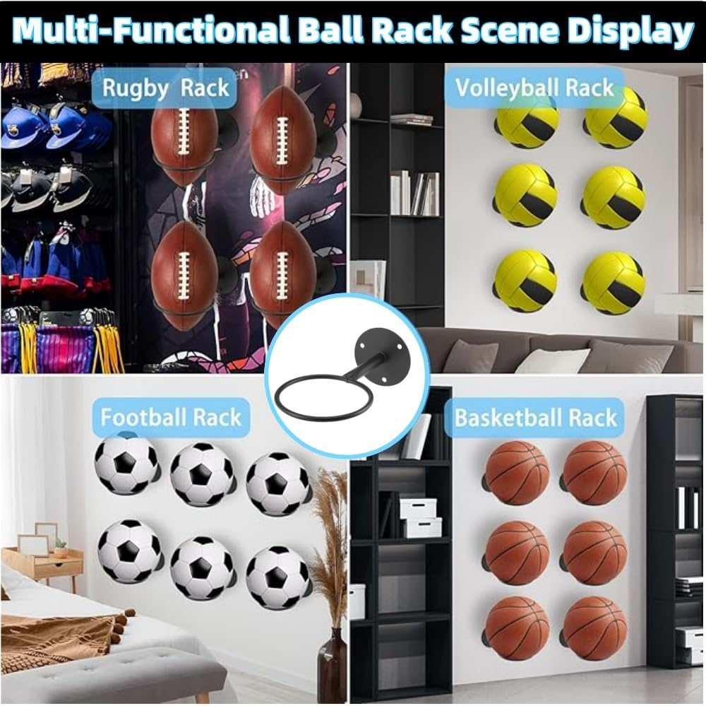 DACUAN 2PCS Basketball Holder Wall Mount - Sports Ball & Football Display Rack with Storage, Perfect Sports Room Decor and Boys Room Accessories for Sport Fans. image number 5
