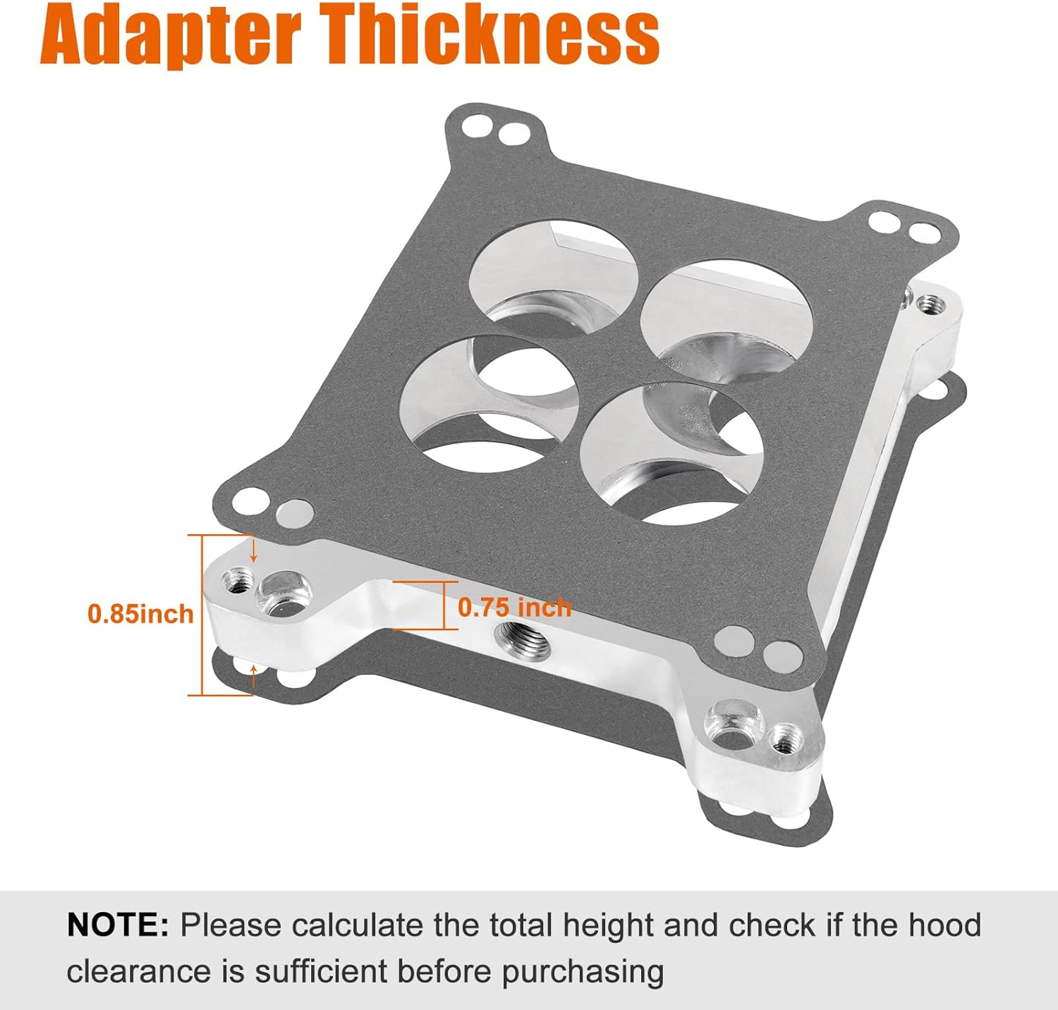 Edelbrock Carburetor Adapter 2696, Aluminum Carburetor Carb Spacer Plate 0.85 Inch, Square Bore to Spread Bore Carburetor Adapters Kits for Stock Quadrajet & Thermo-Quad Manifold with Flange Gaskets