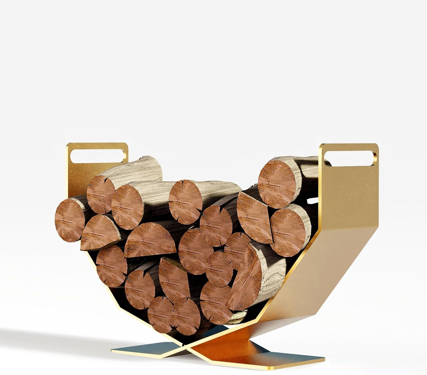 BRENNHOLZ Firewood Rack,17.72 Inches Decorative Heavy Duty Firewood Storage Rack Wood Holder for Outdoor Indoor (Gold)