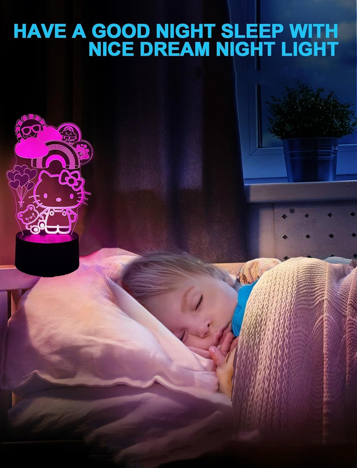 ANDYLV 3D Kitty Night Light, 3D Kitty Lamp, Stereoscopic Phantom Light, Intelligent Touch Control, 7 Colours, LED Bedside Table, Mood Light, Children'S Lamp, Birthday Gift for Boys and Girls