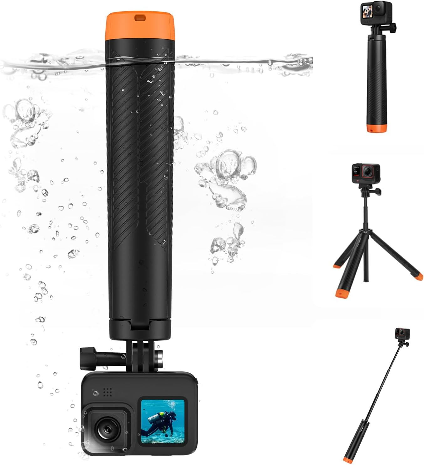 Floating Handle Selfie Stick Tripod, Waterproof Telescopic Hand Grip/Monopod for Go Pro Hero 13/12/11/10/9, DJI Osmo Action 5 Pro/4, Insta360 Ace Pro, AKASO EK7000 and Other Action Cameras image number 2