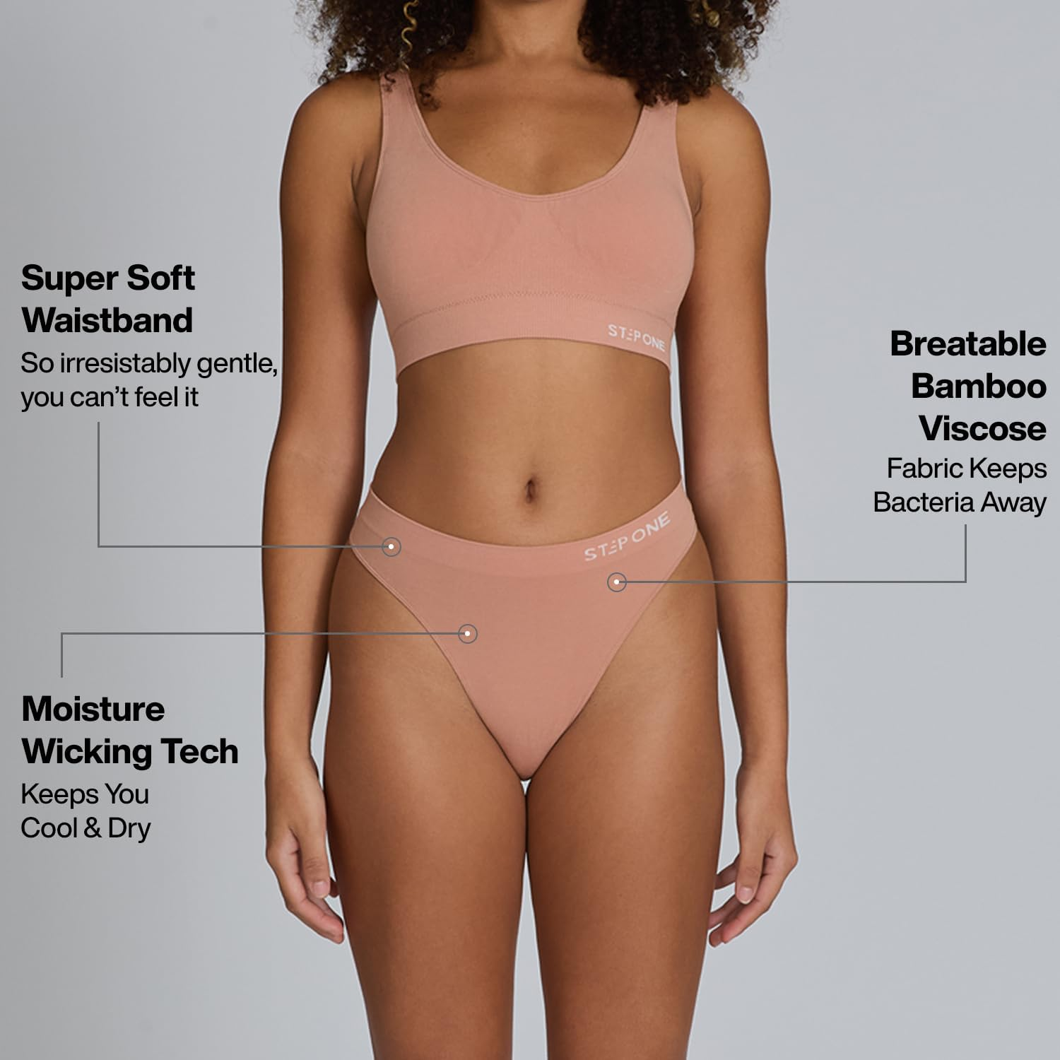 STEP ONE Smoothfit Seamless Thong for Women. Ultra-Soft, Breathable Bamboo Moisture Wicking Underwear Women, No VPL, Hypoallergenic, Everyday Comfort Thong image number 6