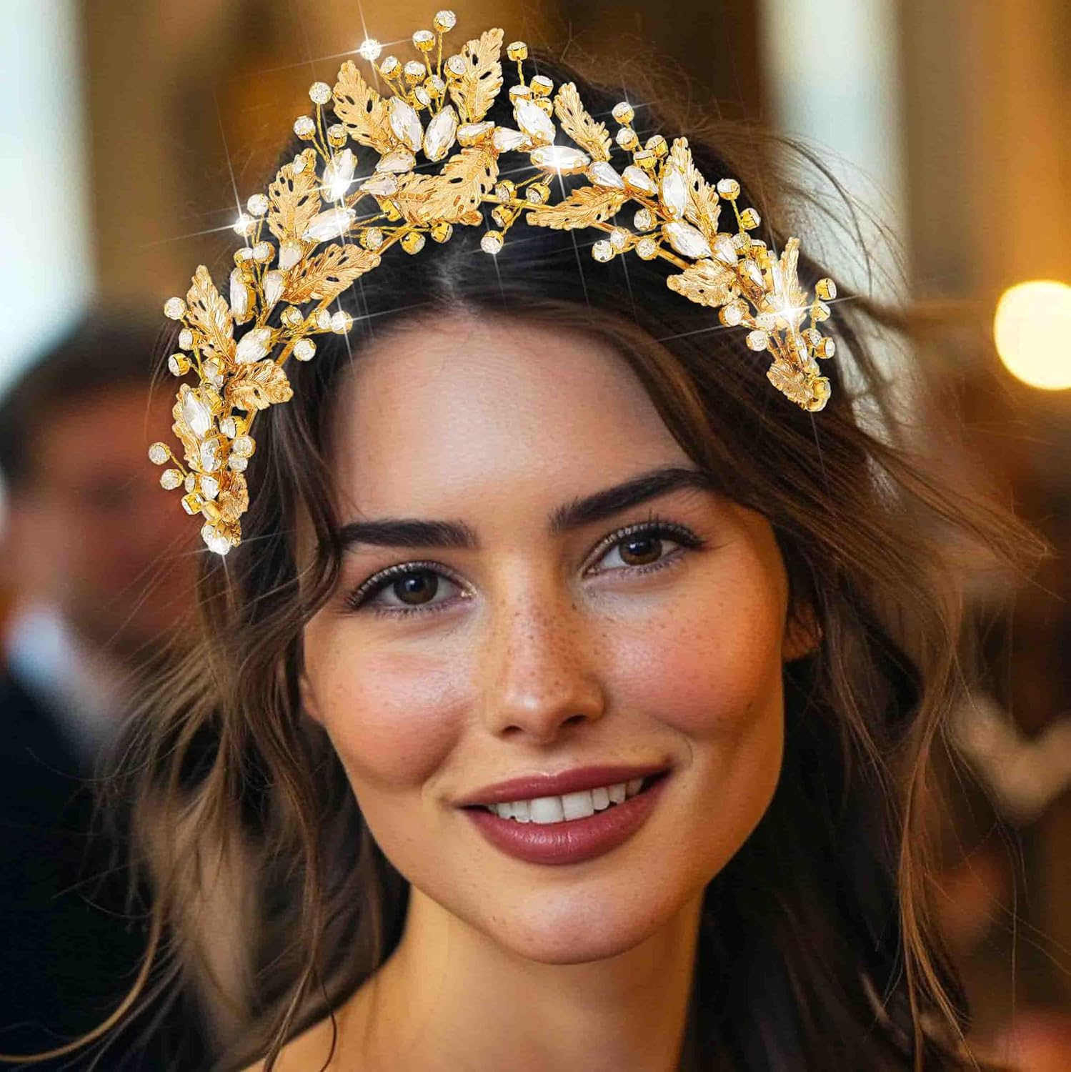 Fashband Rhinestone Leaf Headband Gold Crystal Headwear Bridal Wedding Hair Accessories for Women image number 1