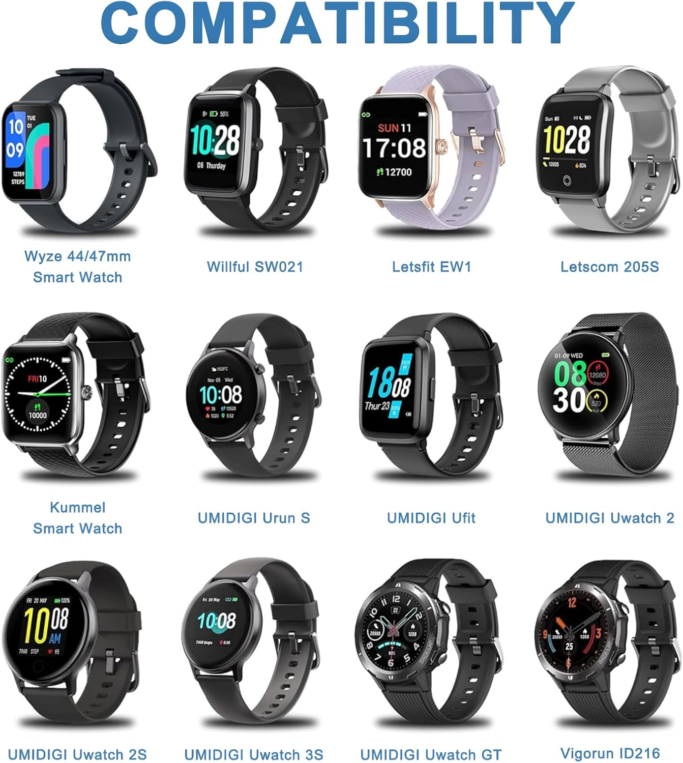 2 Pack 2 Pin Magnetic Charger for Smart Watch, 1M USB Cable for Yamay SW023, Wiliful SW021, Letsfit ID205, Vigorun ID216, Umidigi Uwatch 2/2S/3/3S/Urun/Urun S/Ufit/Haylou GST image number 5