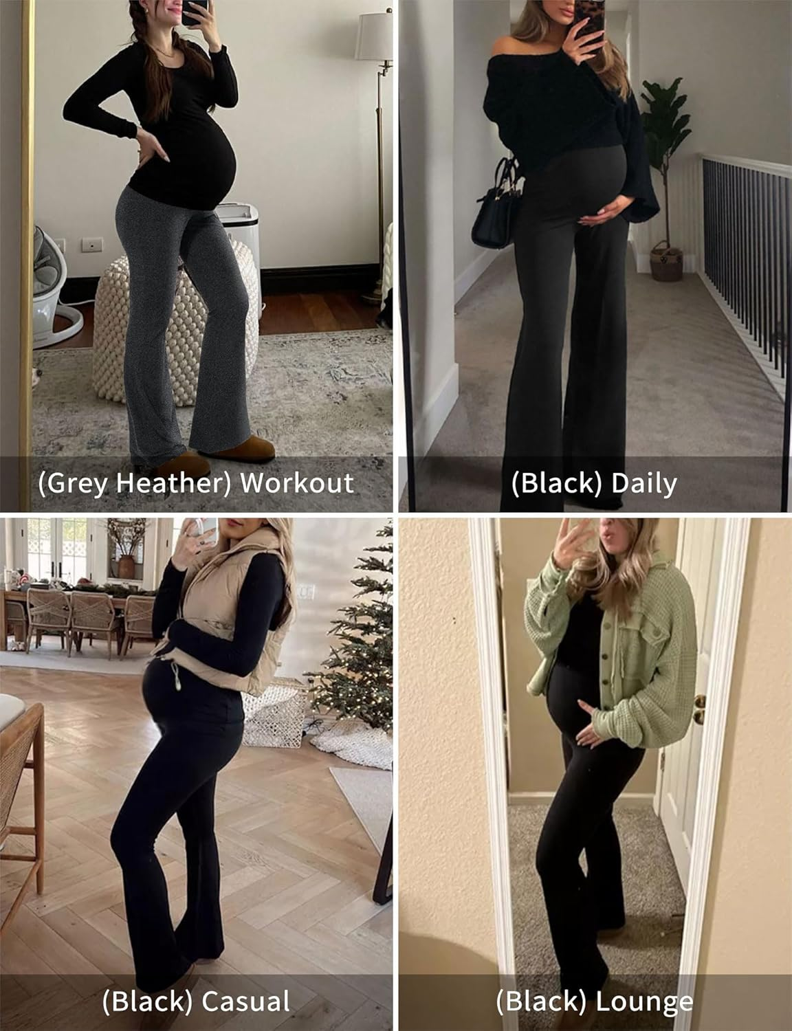 Rheane Buttery Soft Maternity Flare Leggings over the Belly/High Waisted Bell Bottom Pants for Yoga Casual Lounge image number 3