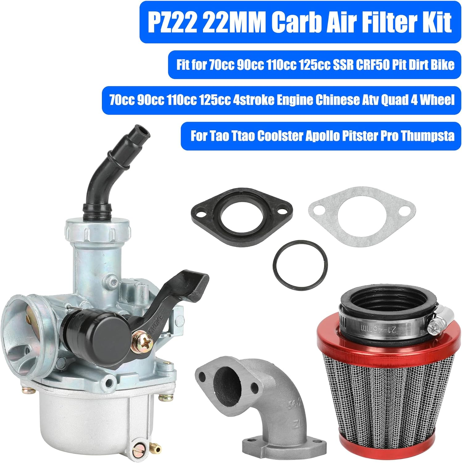 YOXUFA PZ22 Carburetor 22Mm Carb Replacement for 125Cc 110Cc SSR Taotao Pit Dirt Bike ATV XR CRF50 70Cc DB14 DB24 Coolster Apollo Blazer Parts image number 3