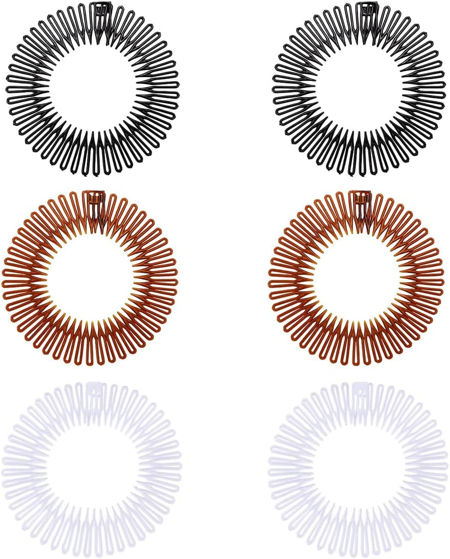 AFCJLTO Pack of 6 Plastic Hair Combs, Fully Circular Stretch, Comb, Flexible Plastic, Stretch Hair Comb, Stretch Comb, Headband Hair Band Holder (Black, White, Brown) image number 2