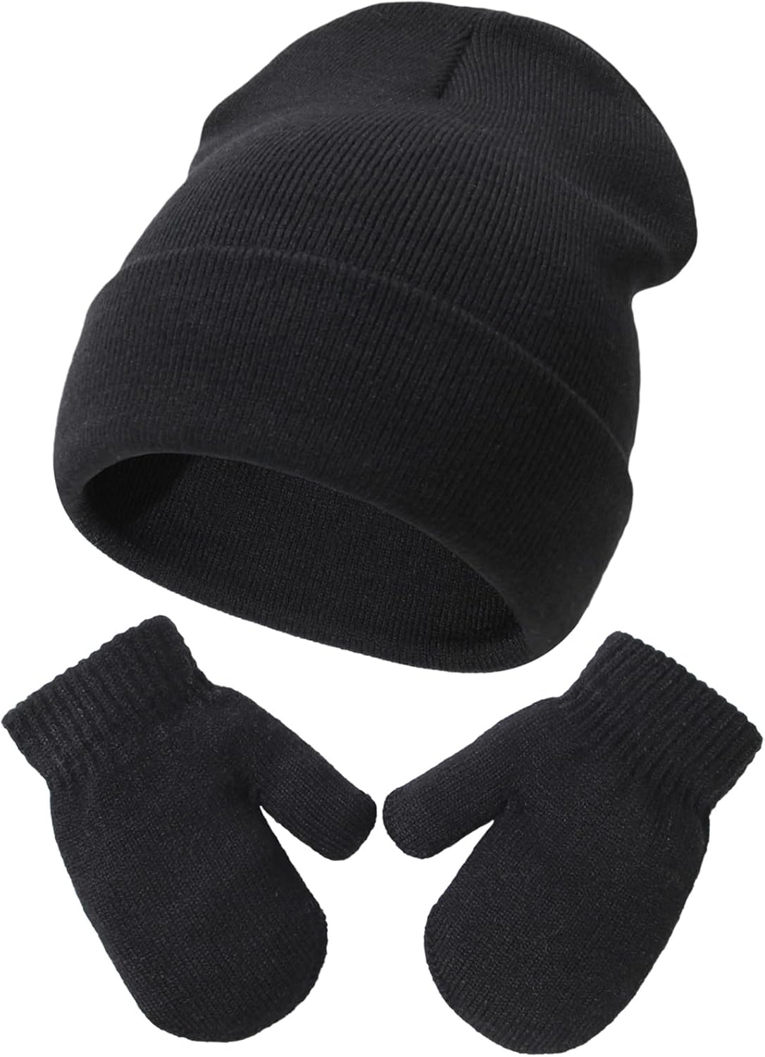 Malaxlx Baby Kids Beanie Hat Mittens Set Infant Toddler Winter Warm Knit Hat Gloves Set for 3 Months - 6 Years Girls Boys