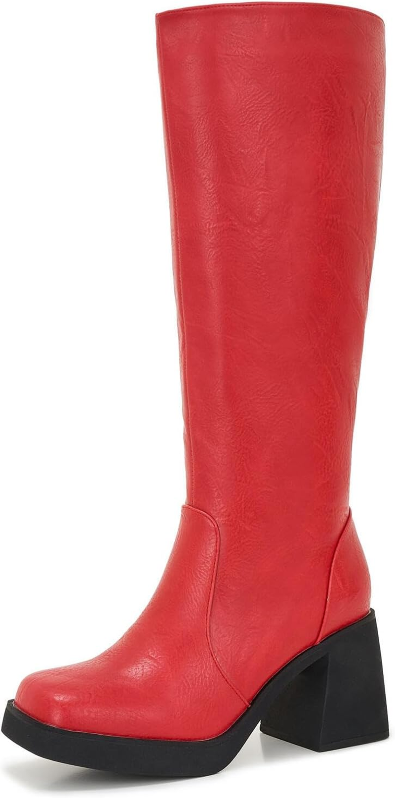 ZXHYZLZ Women&rsquo;S Wide Calf Knee-High Boots &ndash; plus Size Faux Leather Riding Boots with Chunky Heel & Platform for Winter