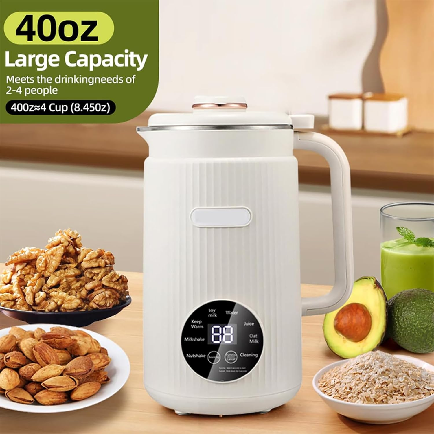 Soy Milk Maker, 1200ML Soybean Milk Machine with 10 Blades, for Homemade Almond, Oat, Plantmilk, Rice Paste, Nut, with 12H Timer, 2H Keep Warm, Delay Start, Auto-Clean image number 1