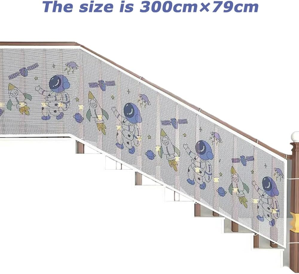 Stair Safety Net for Kids, 300 X 79Cm Cuttable Child Safety Net, Durable and Safe Baby Guard Fence, Thick Polyester Mesh for Balcony, Railing, Indoor Outdoor Protection image number 3