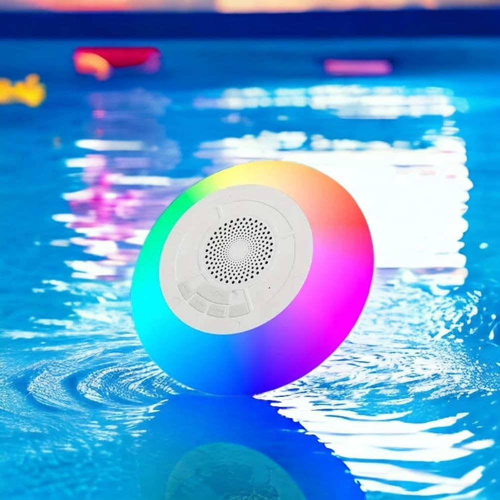 RGB Light Bathroom Stereo Speaker Bluetooth IPX7 Waterproof Shower Pool Floating Speaker with Mic 1200Mah image number 4