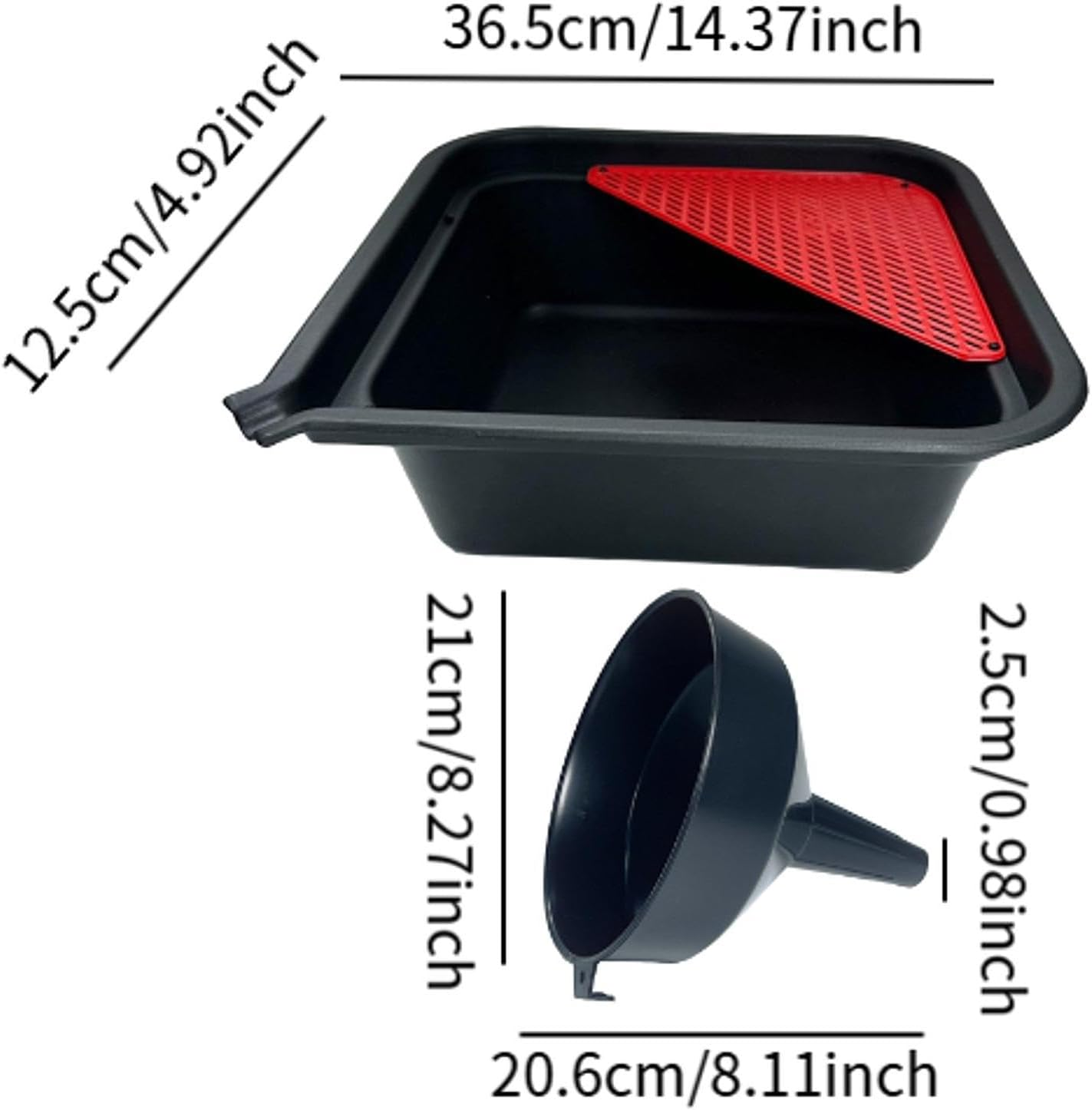 Mqetly 9 Liters Mechanic Car Oil Drain Pan and Funnel 14X14X5Inch Oil Change Tray for Cars, Motorcycles, Boats Versatile image number 4