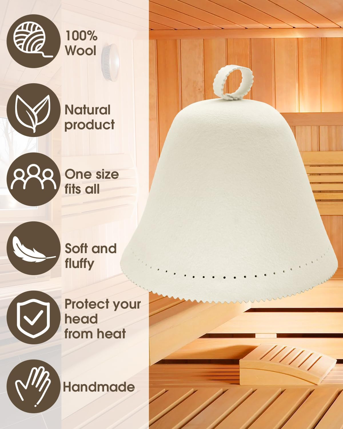MYMULIKE Wool Sauna Hat, Heat Insulating Sauna Cap for Men and Women, Sauna Accessories for Spa, Steam Room, Banya, Bathhouse, One Size Fits All