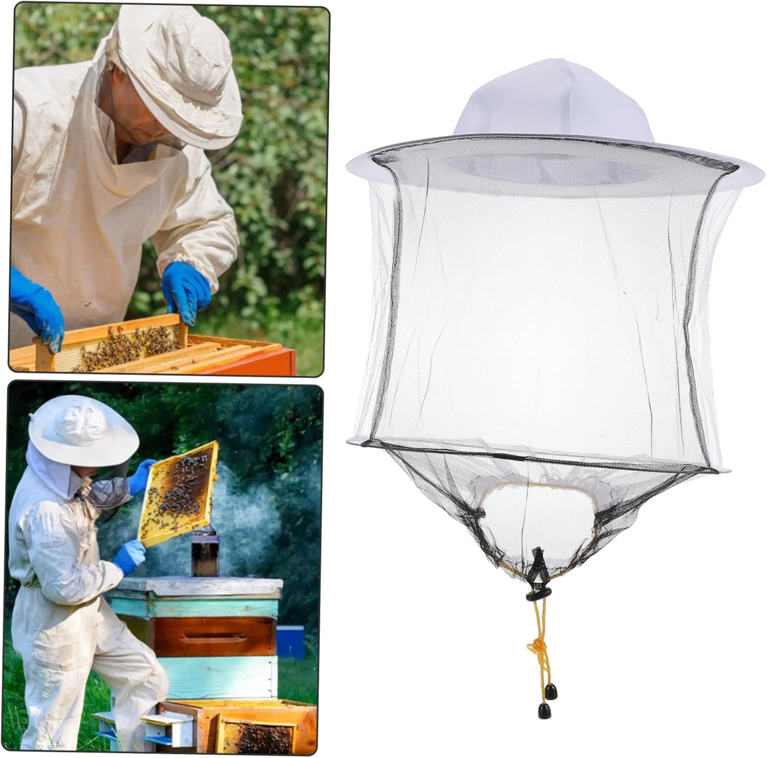2Pcs White Beekeeper Hat with Fine Mesh Veil Protection Elasticated Neck Outdoor Bee Keeping Supplies for Fishing Hiking Camping image number 2