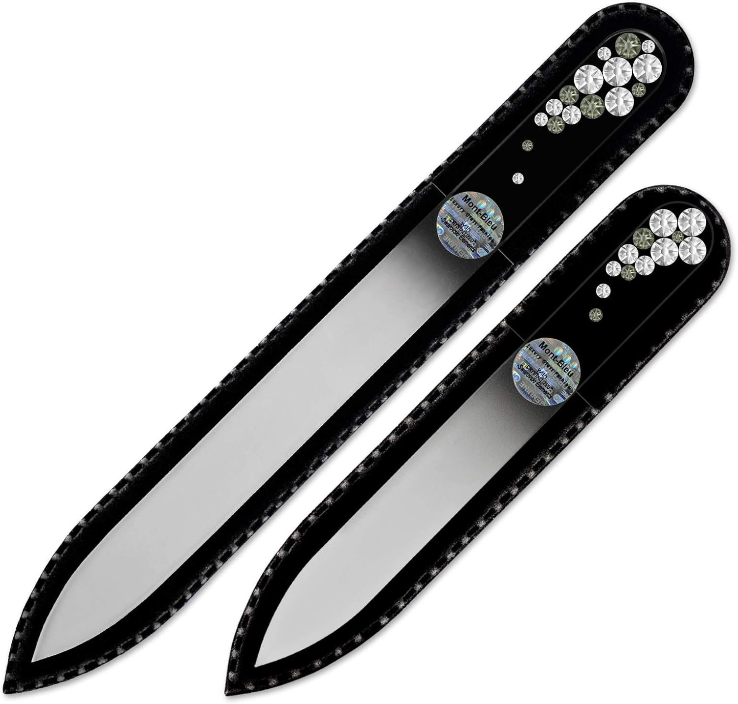 Nail File - Mont Bleu Premium Set of 2 Glass Nail Files Hand Decorated with Crystals - Genuine Czech Tempered Glass - Gifts for Women - Best Glass Nail Files for Natural Nails