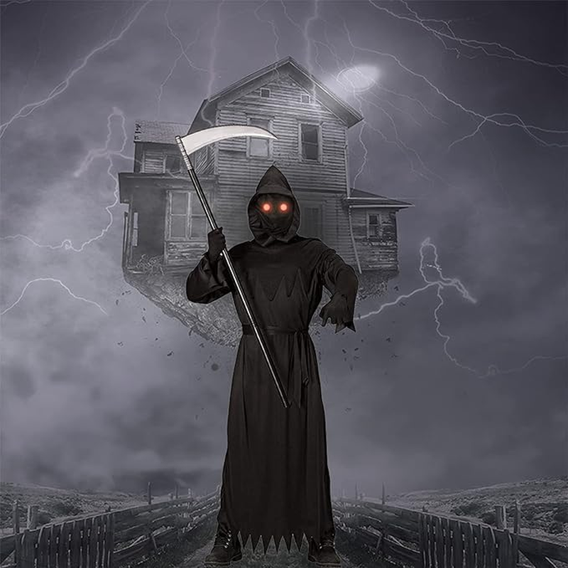 Adults Halloween Scary Costume Grim Reaper Costume for Men Women with Scythe for Adults Halloween Party Dress Up image number 5