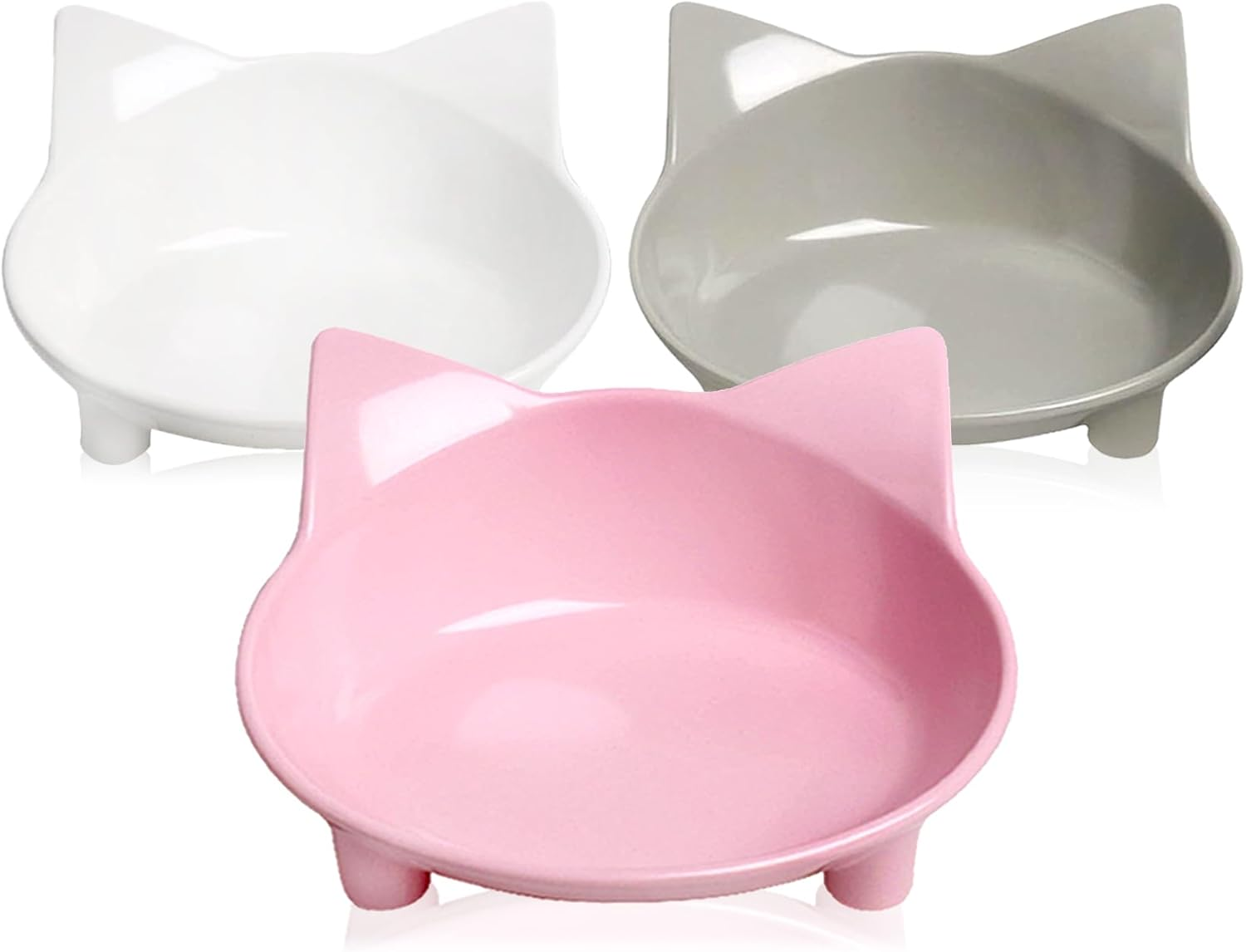 Cat Feeding Bowl, Set of 3, Non-Slip Cat Bowl for Cats with Water, Dry Food, Wet Food, Relief of Whisker Fatigue, Spillage Prevention, Feeding Bowl, Cat, Durable