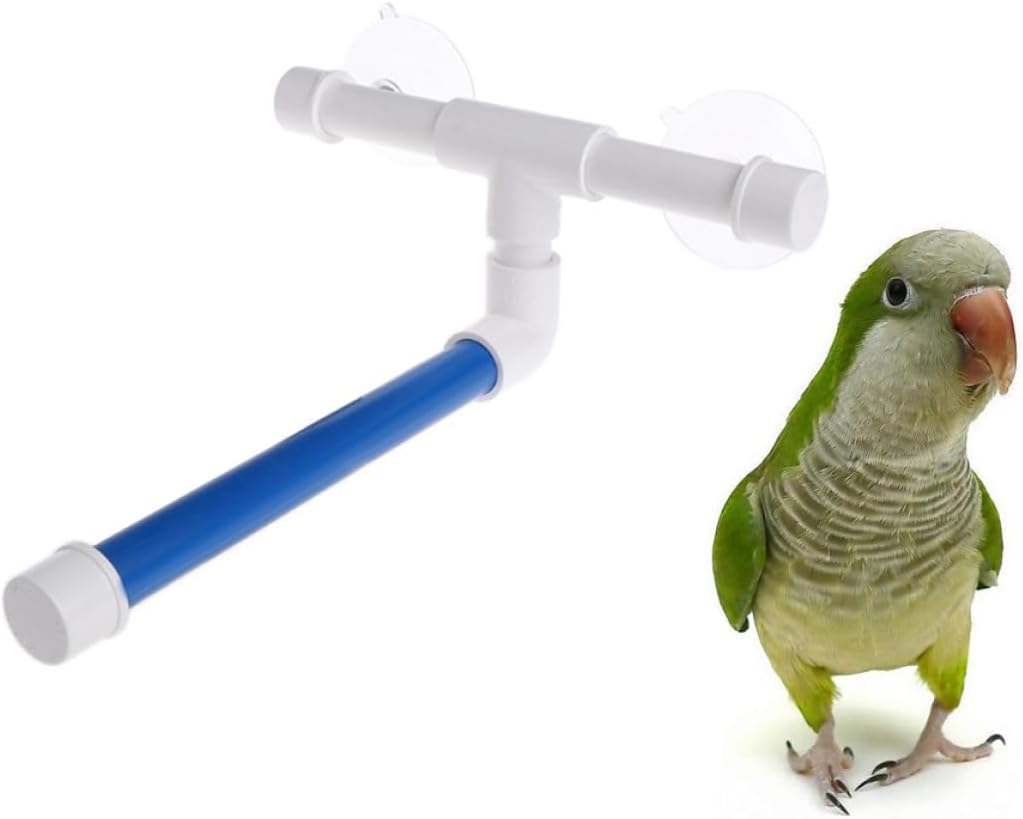 JUMPLAWN Portable Parrot Bird Shower Stand Suction Cups, Window Mounted Bird Bath and Paw Grinding Perch for Indoor Parakeets and Cockatiels image number 1