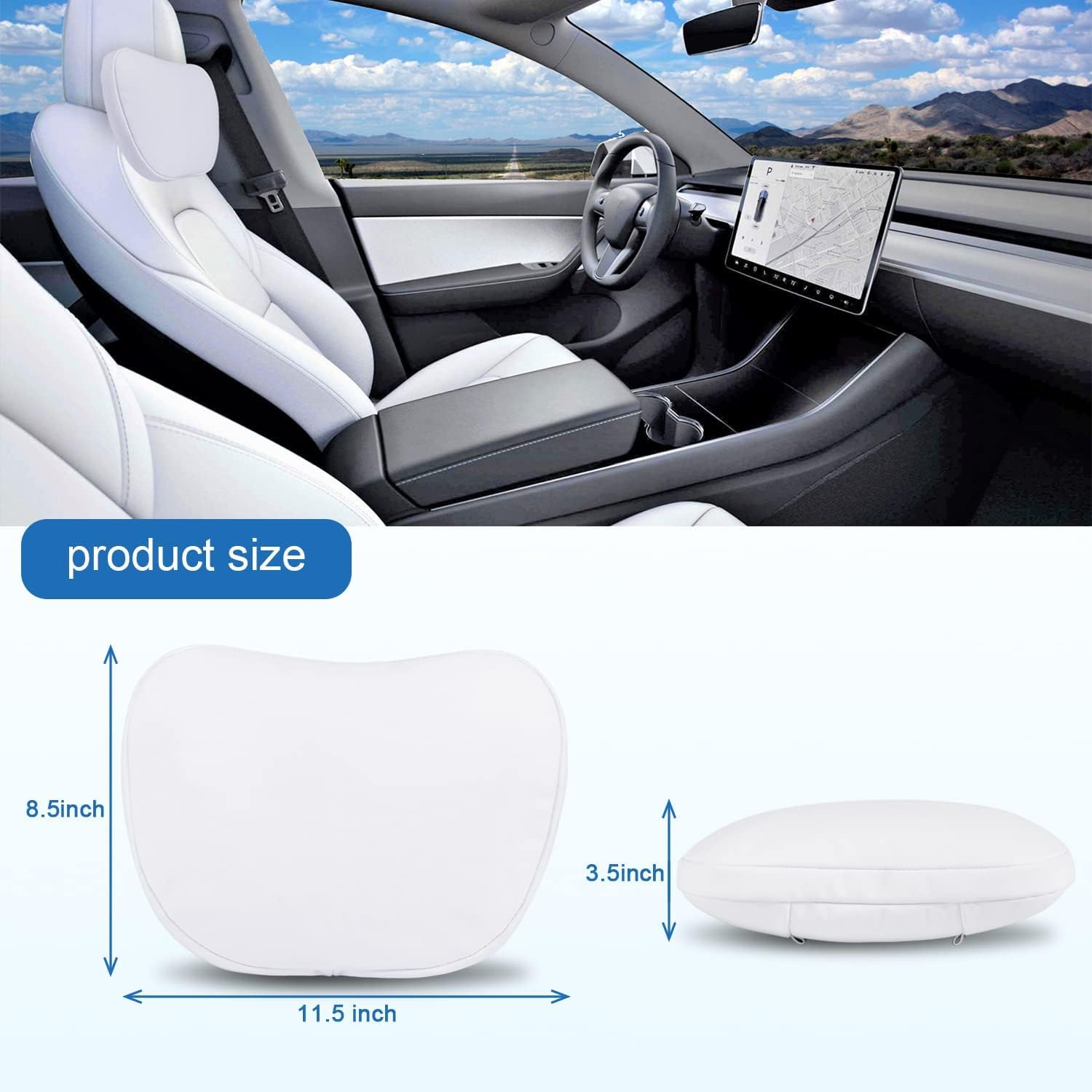 Car Headrest Neck Pillow for Tesla Model Y Juniper & Model 3 Highland, 2 Pack Nappa Leather Neck Support Cushion Fatigue Relief Seat Pillow Uniquely Designed for Tesla Model Y/3/S/X (White) image number 6