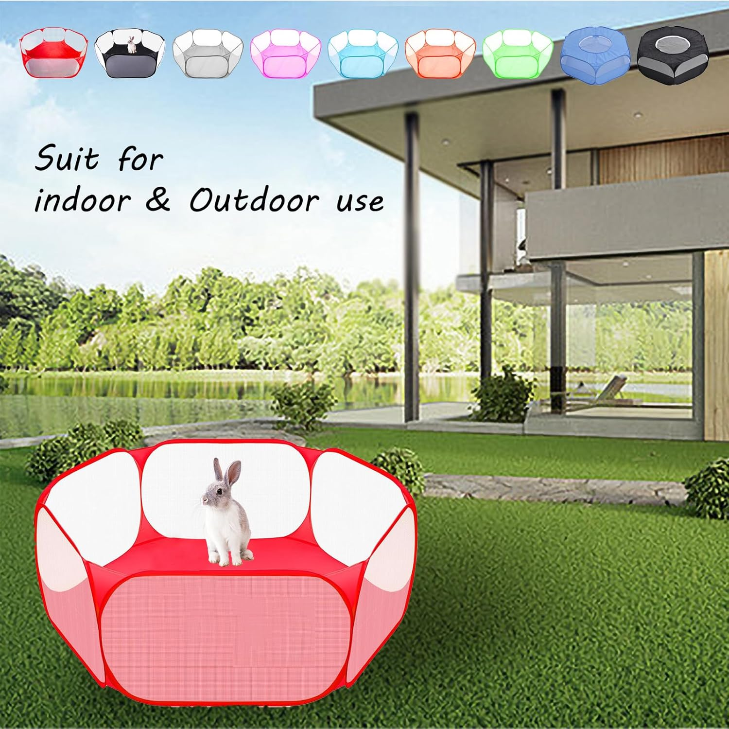 Small Animals Playpen, Portable Pop-Up Open Interactive Pet Tent, Indoor Outdoor Fence for Rabbits, Guinea Pig, Hamster, Chinchillas, Kittens, Puppies