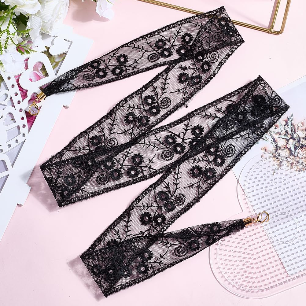 CABODYALS Black Lace Headbands French Floral Pattern Cute Soft Elegant Head Wrap Lace Hair Bands Thin Hair Band Made of Cotton and Polyester Headscarf for Women Evening Dresses Bridal Dress image number 4