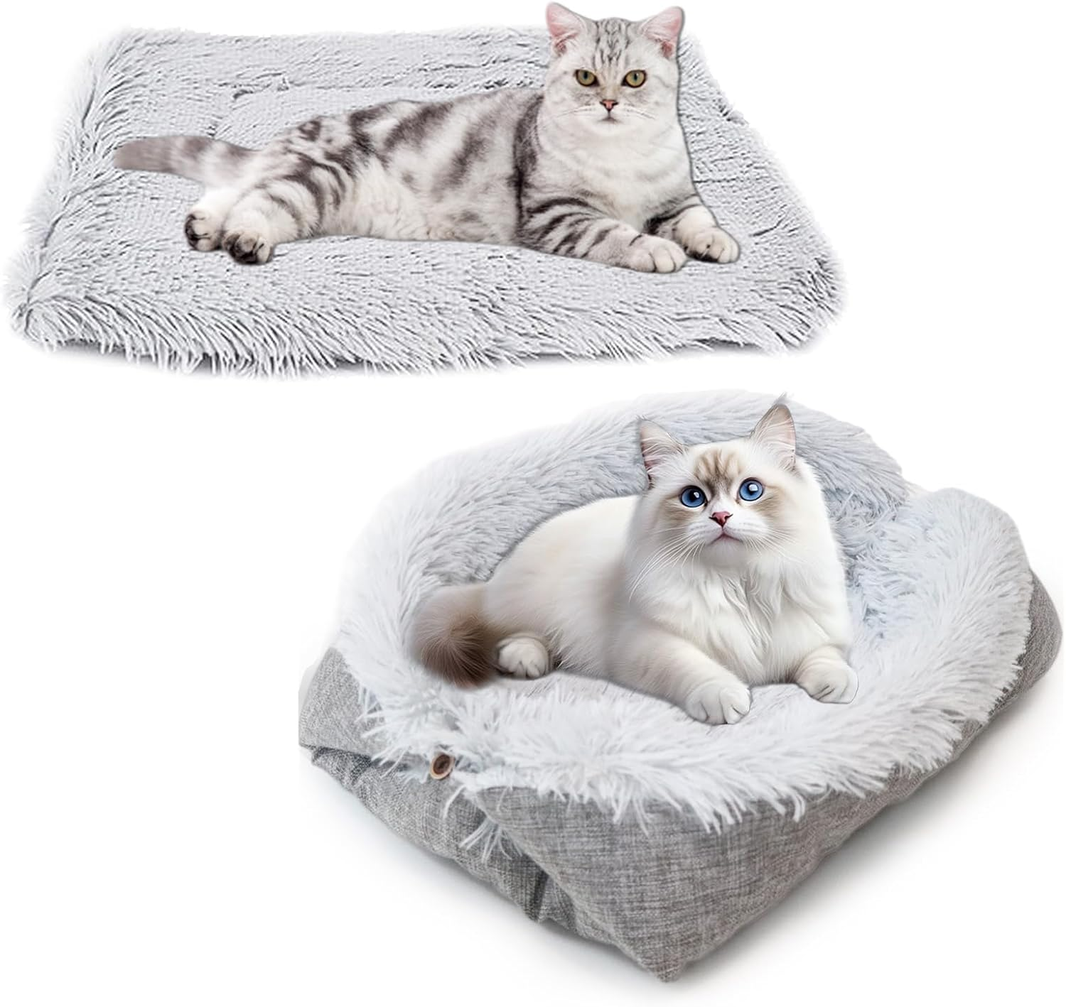 BSITSSS Cat Bed, 2 in 1 Plush Soft Cat Blanket, Grey Foldable Convertible Small Dog Bed Pet Kitten Cushion Mattress Mat for Small and Medium Cats Puppy Pet Indoor Outdoor image number 6