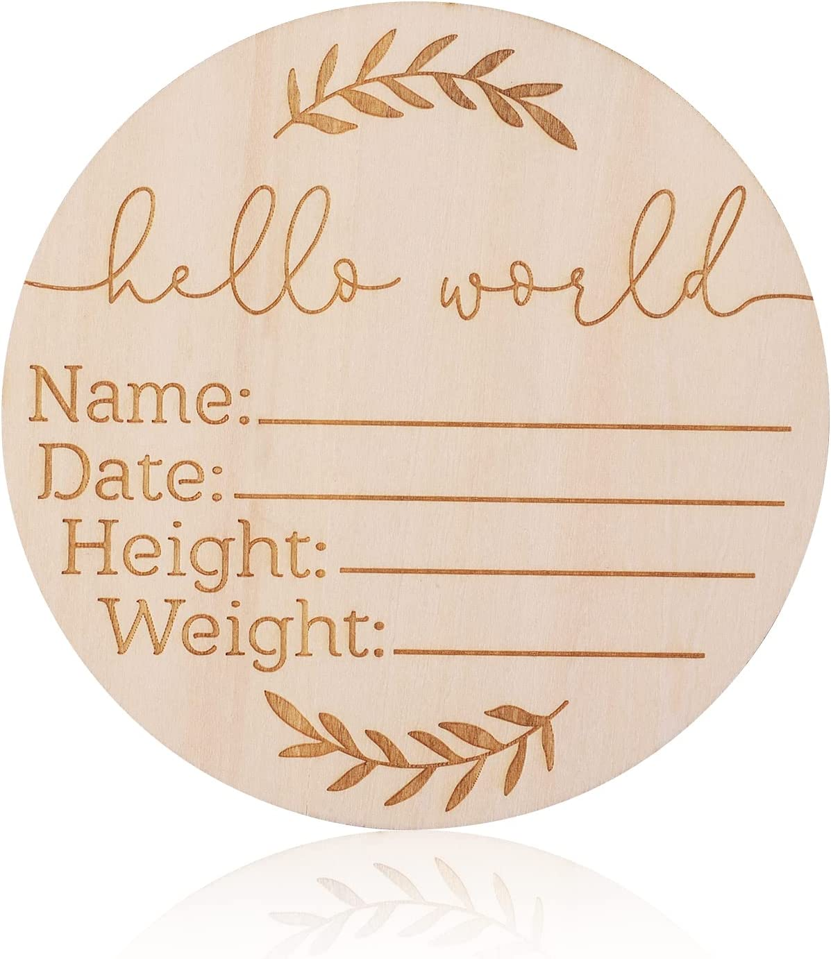 AIEX Wooden Baby Announcement Hello World Plaque, 5.9 Inch round Birth Sign, Baby Name Newborn Welcome for Hospital Photo Prop, Baby Shower Nursery Gift image number 2