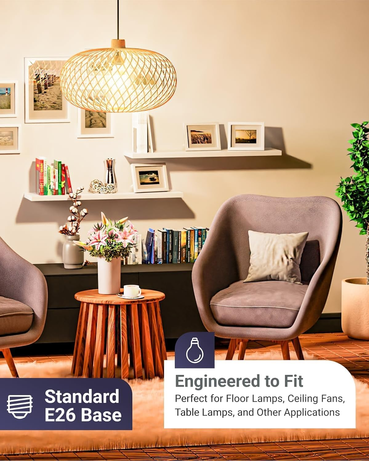 100W Equivalent Light Bulb, 12W E26/E27 LED Bulbs, Non-Dimmable, Warm White 3000K 2 Pack