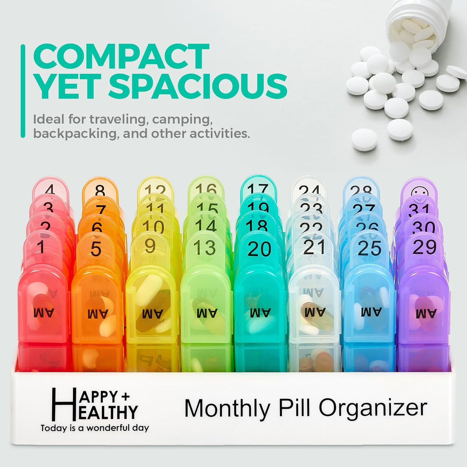 Monthly Pill Organizer 2 Times a Day, 30 Day Pill Box AM PM, Morning and Night One Month Pill Box Organizer with Daily Removable 31 Day Pill Organizers and Organizing Tray image number 6