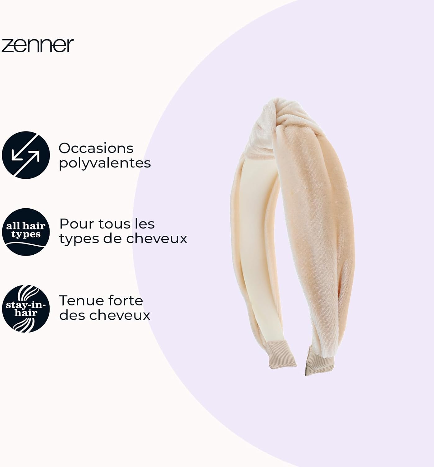 Zenner Beige Knot Headband - Soft Velvet Look and Texture Headband - Comfortable Fit for Everyday Use - Adds Subtle Elegance and Stylish Accents image number 4