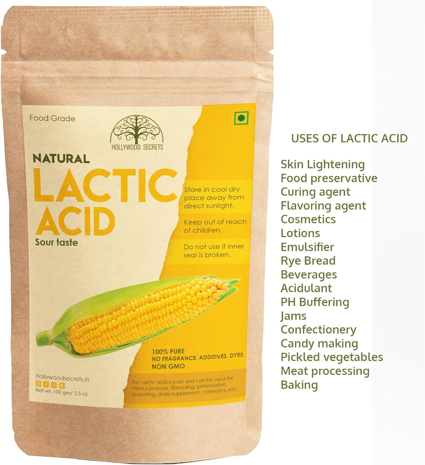 Hollywood Secrets 100% Pure Lactic Acid Pure Grade Powder (100 Gms) image number 5