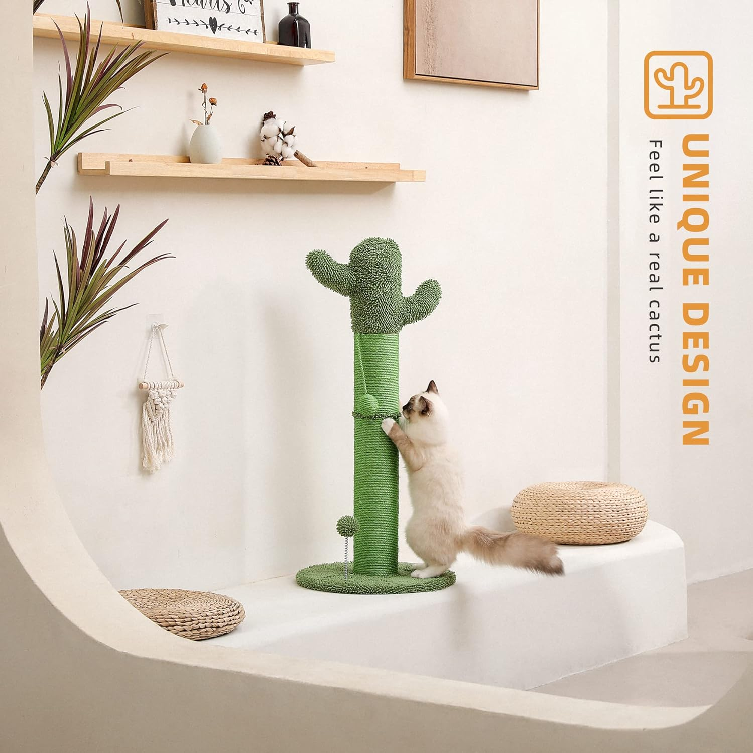PAWZ Road Cactus Scratching Posts, Creative Scratching Posts, Stylish Cat Tree, Large with Ball H: 85Cm/33.5" Green image number 5