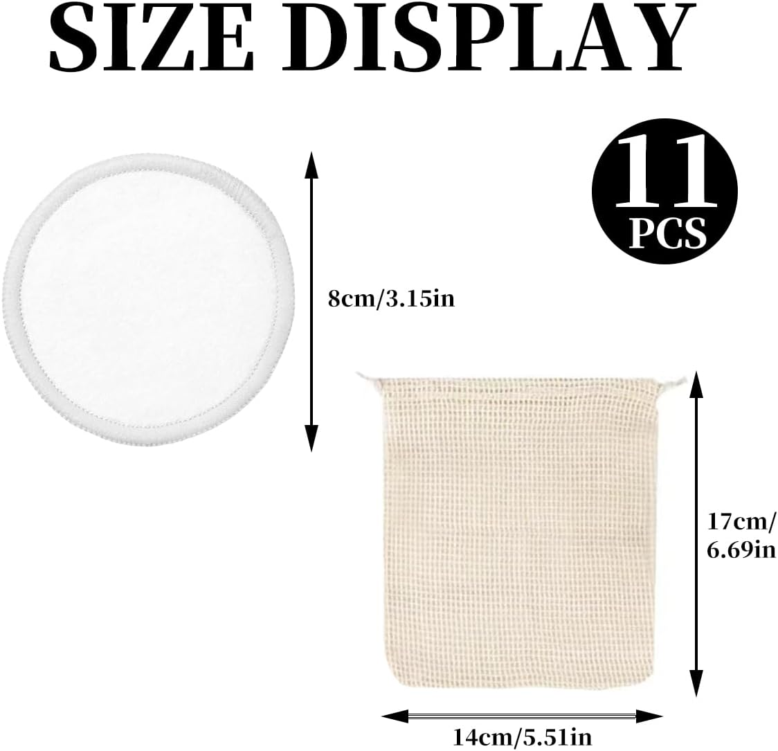 10 Pcs Reusable Makeup Remover Pads, Eco-Friendly Cotton & Bamboo Rounds for Toner, Exfoliants & Makeup Removal with Washable Storage Bag, Gentle on Skin, Suitable for Sensitive Skin Types image number 3