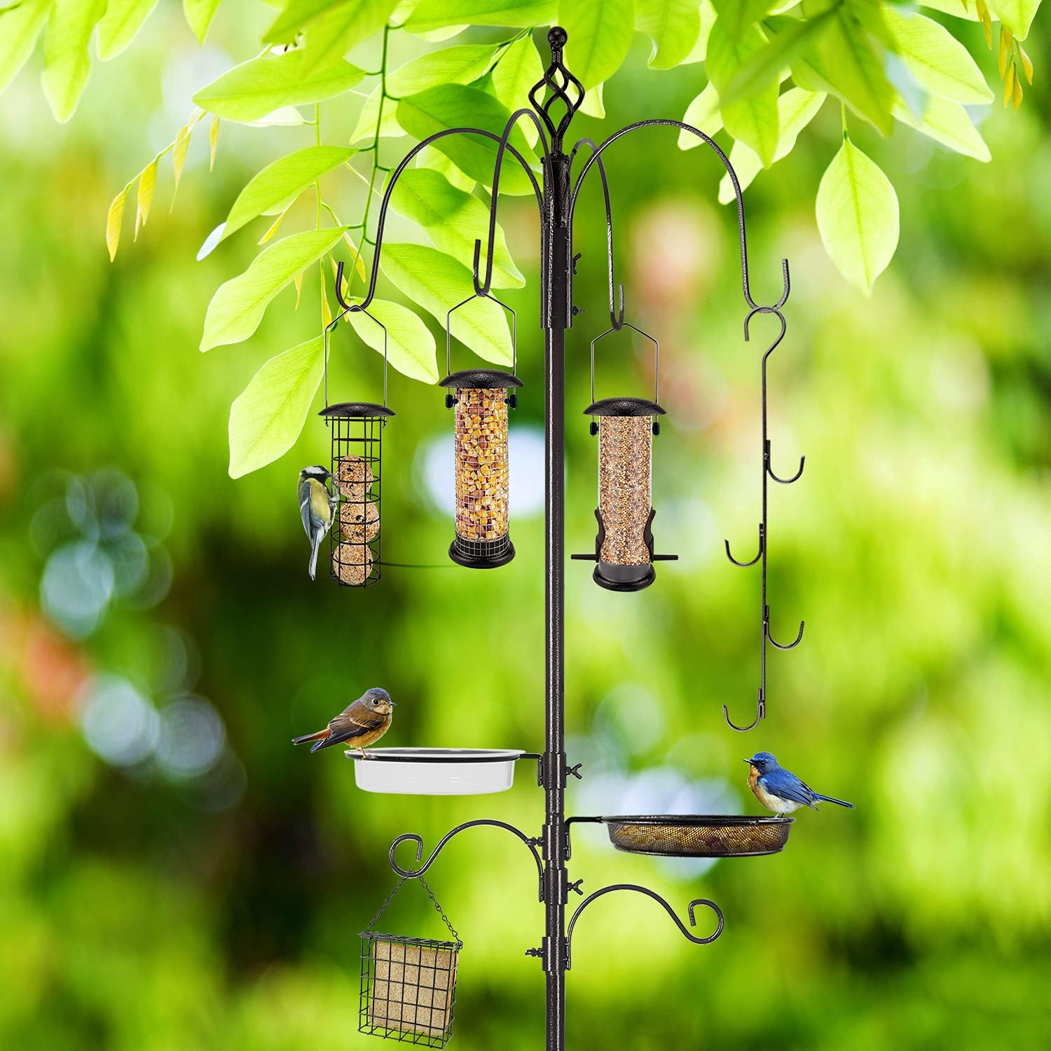 Urban Deco Wild Bird Feeding Station Kit Heavy Duty Bird Feeder Pole Hanging Kit Hanger Multi Feeder Hanging with Metal Suet Feeder Bird Bath for Attracting Wild Birds image number 1