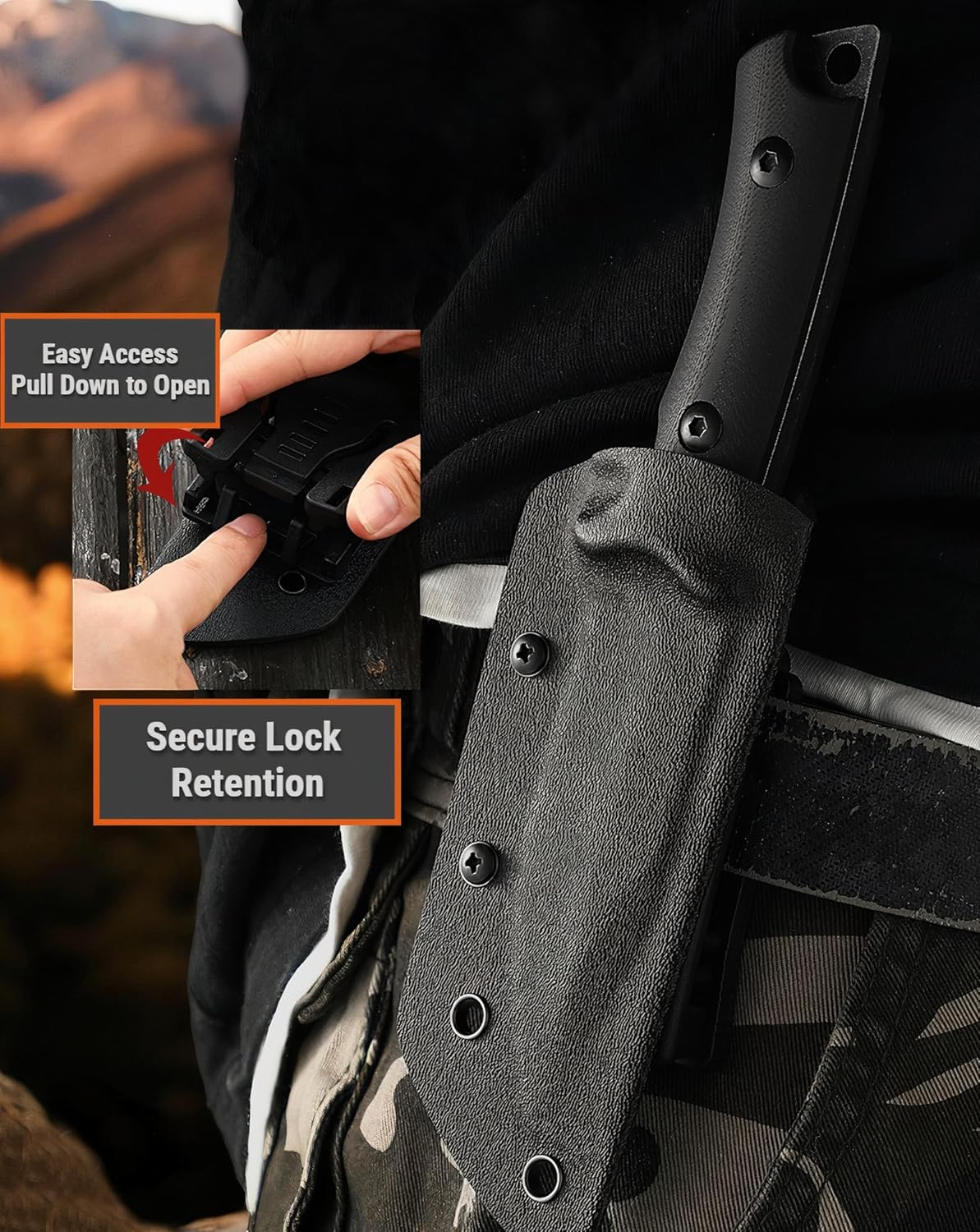 Wilora Full Tang Hunting Knife - 4CR13 Steel, Outdoor Survival Bowie Knife with Kydex Sheath, Paracord Lanyard & Sharpening Stone image number 3