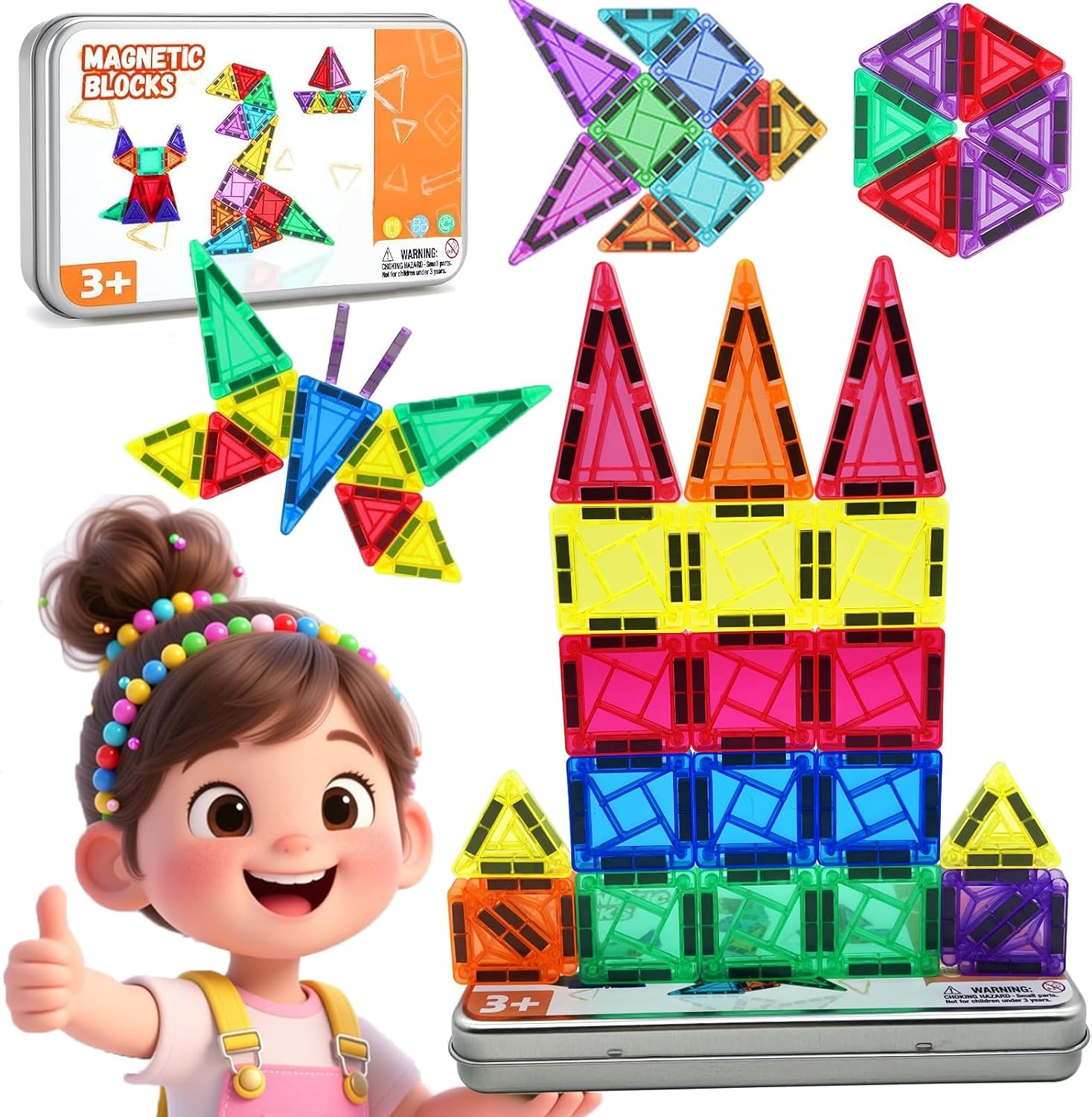 Mini Magnetic Tiles Travel Magnetic Tiles with Iron Box,26Pcs Magnet Building Block Set Travel Toys for Kids Ages 3+,Educational Portable Magnet Toys Gifts for Toddlers Boys & Girls Christmas Birthday image number 2