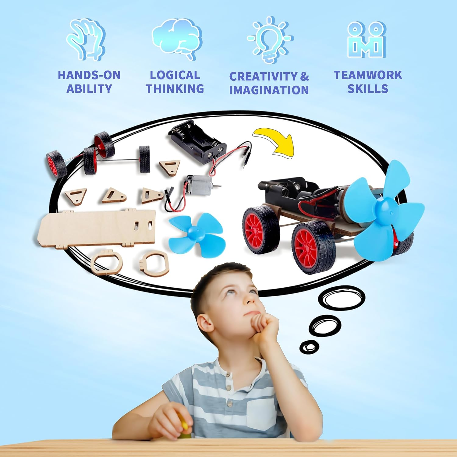 4 in 1 Science Experiment Puzzle Kits for Kids,Wooden Solar Power Motor Kit for Boys to Build,Stem Electric Projects Engineering Set for Girls,Woodworking Gift Toys Age 8 9 10 11 12 13 14 and Up image number 6