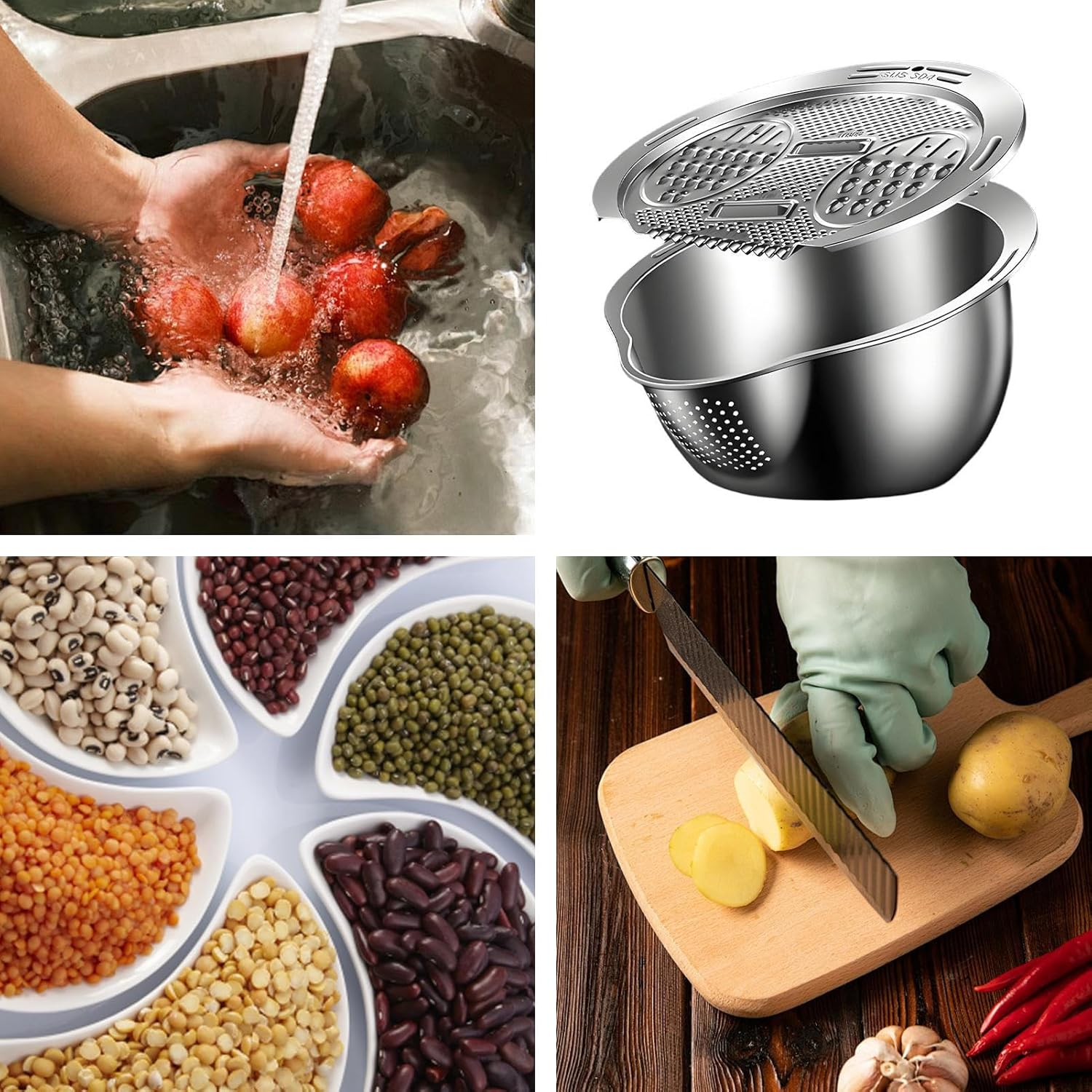 Rice Strainer | Multifunctional Stainless Steel Rice Rinser | Fruit & Vegetable Tools for Straining Tea Berry Rinsing Cooking Pasta Sushi Prep Vegetables Fruits