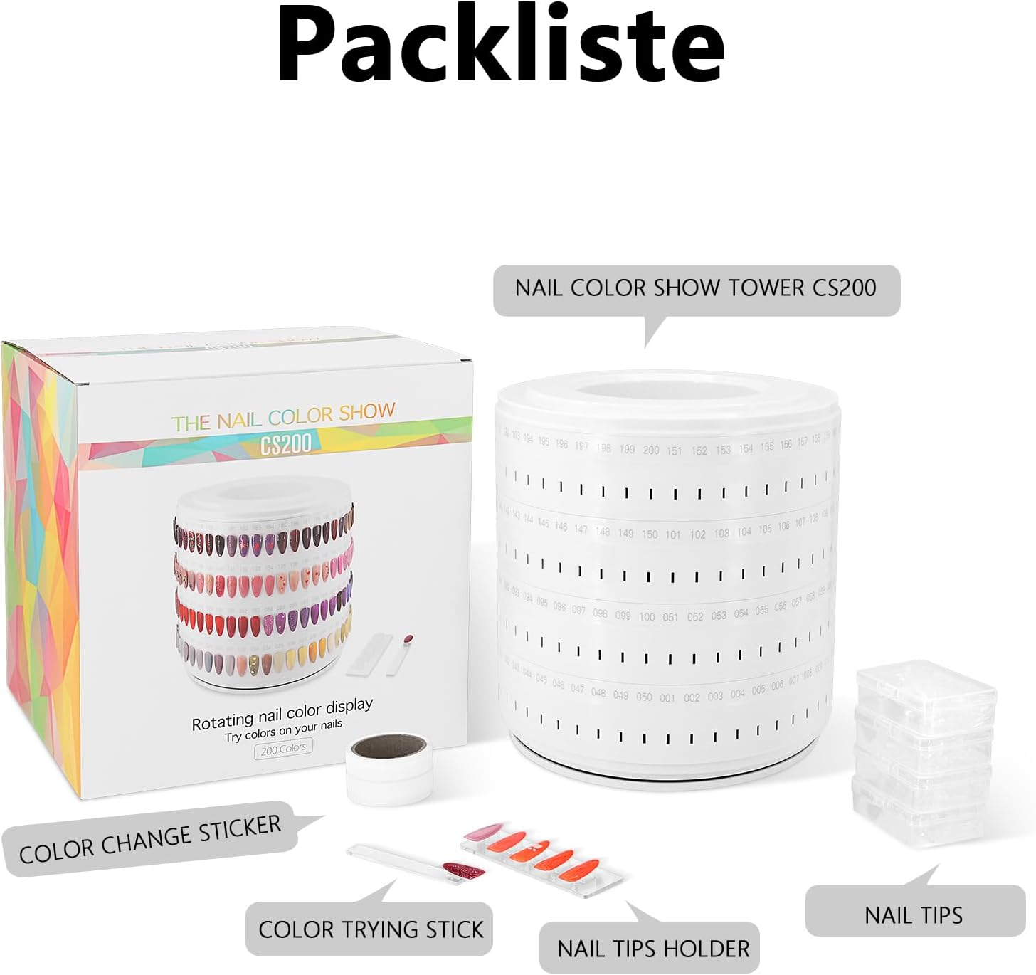 Nail Display 200 Colours, Nail Art Tips, Nail Tips for Gel Nails, Transparent Colour Card Plates, Nail Polish Display Ring Sticks, Pattern Tips for Nails, Nail Colour Display for Salon (CS200) image number 5