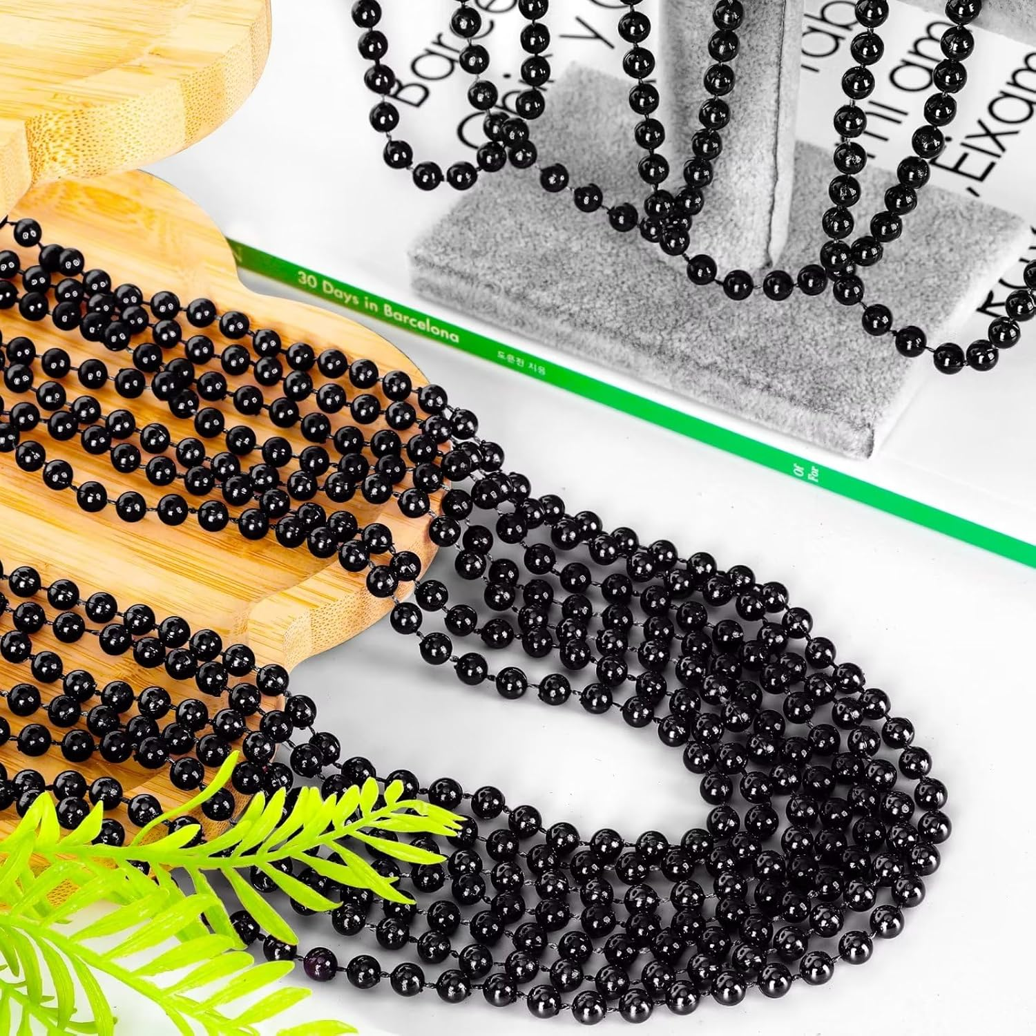 24PCS Black Bead Necklace, Halloween Black Bead Necklaces Stuff Accessories, 33" Mardi Gras Beads Necklace Costume, Festival Parade Throw for Halloween Wedding Party Events Supplies Decorations image number 4