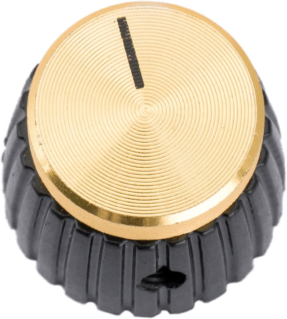 Musiclily Pro Universal Guitar Amp Amplifier Push-On Knobs with Set Screw for All Potentiometers Marshall Amplifiers, Black with Gold Aluminum Top (Set of 6)