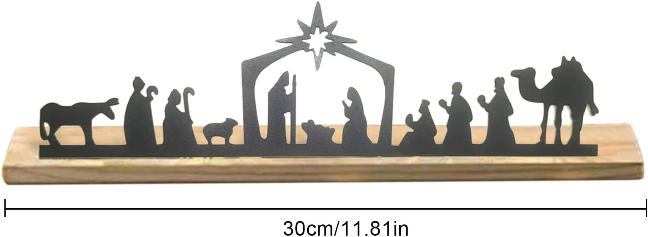 Nativity Scene Sets, Nativity Sets for Christmas Indoor, Black Metal Nativity Scene with Wooden Base, People Nativity Set Decorations for Christmas Xmas Home Table Shelf(#1)