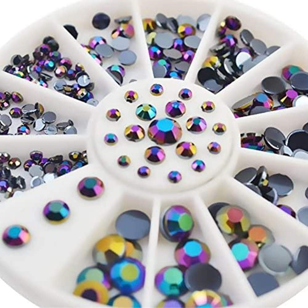 1 Box Black AB Acrylic Rhinestones Crystal Nail Studs Supplies Glitter Gems round Wheel Nail Art Decoration