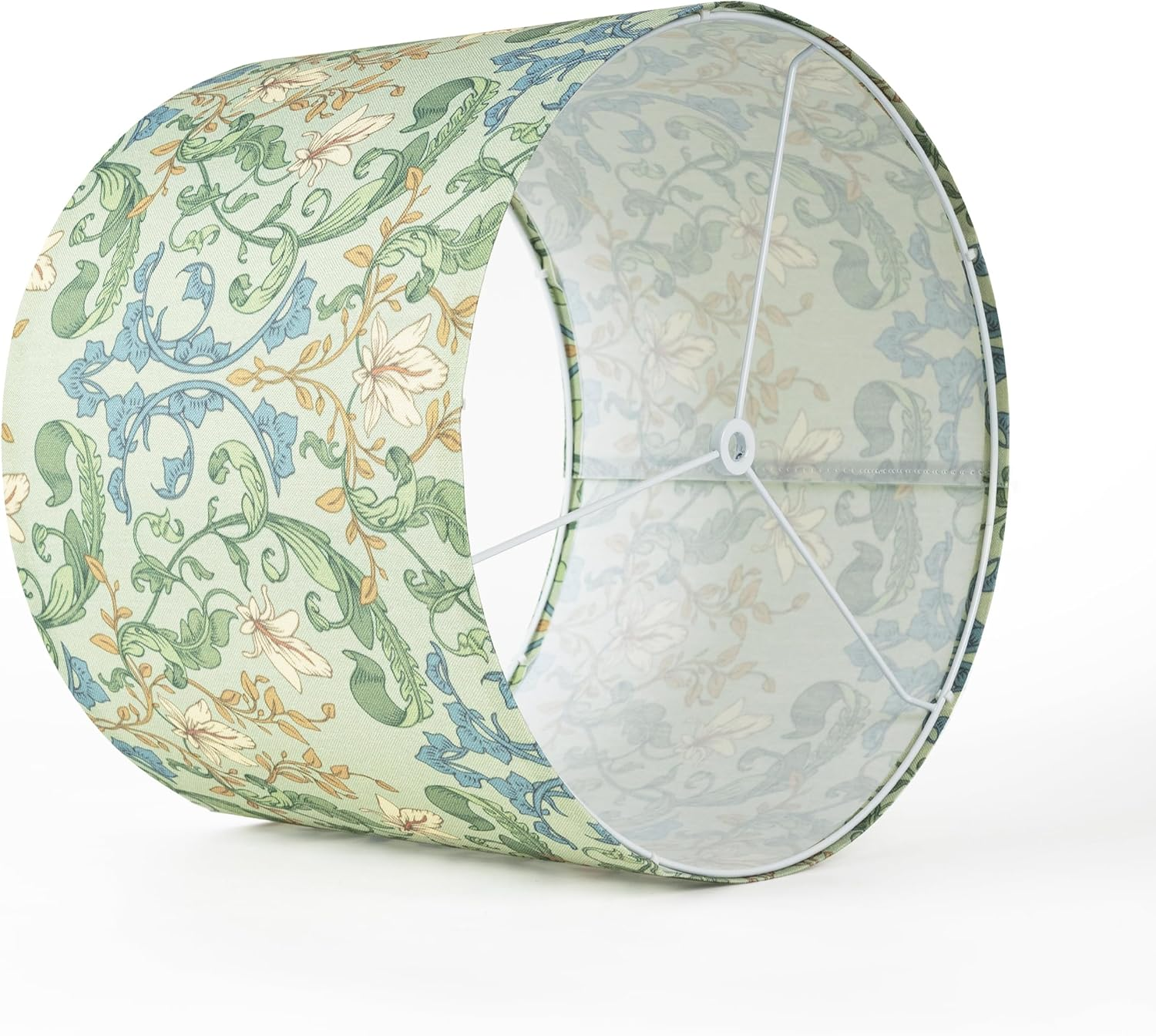 AELS Vintage Lamp Shades Set of 2, Green Botanical Fabric Drum Lampshades for Table or Floor Lamps, 13X13X10 Medium Size (Spider Fitter), Easy Assembly Required image number 3