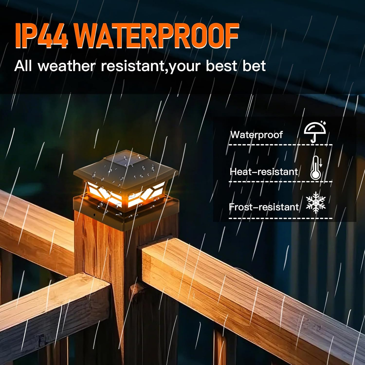 Solar Post Lights Outdoor LED Fence Post Lights for 4X4 5X5 6&times;6 Wooden Posts, Waterproof Patio Garden Decoration Warm White/Cool White Lighting Black (2 Pack) image number 2