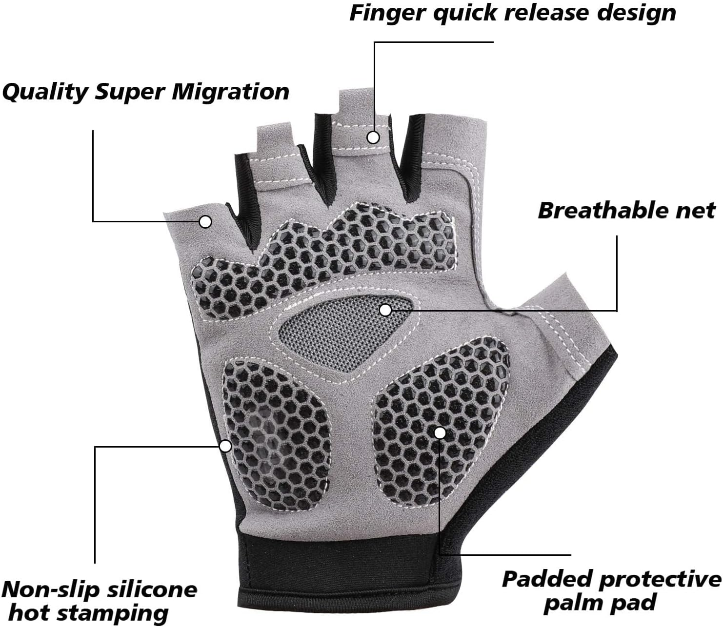 Cycling Gloves, Half Finger Bicycle Gloves with anti Slip Gel Pad, Breathable MTB Gloves Sports Gloves for Men and Women (Grey) image number 4